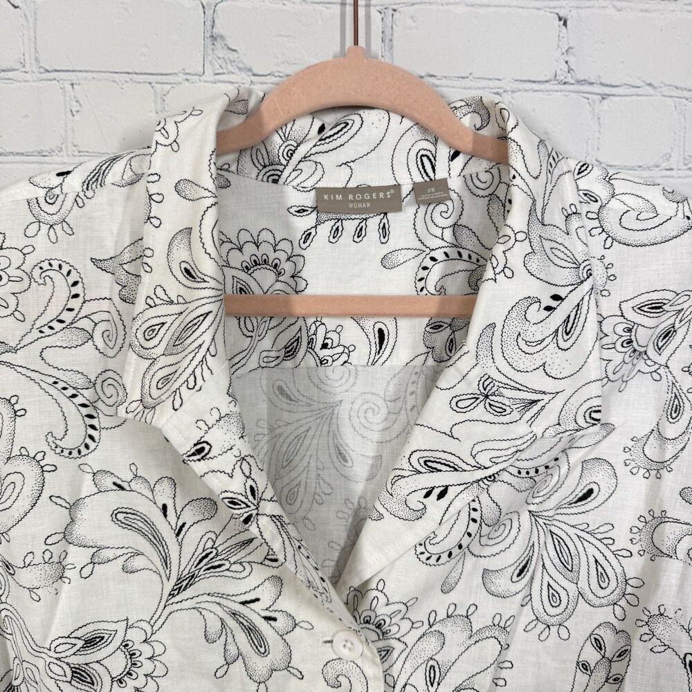 Cottage Blouse Women Plus 2X Floral Linen Vacation Resort Gauze Jacket Barn Top - Picture 3 of 6